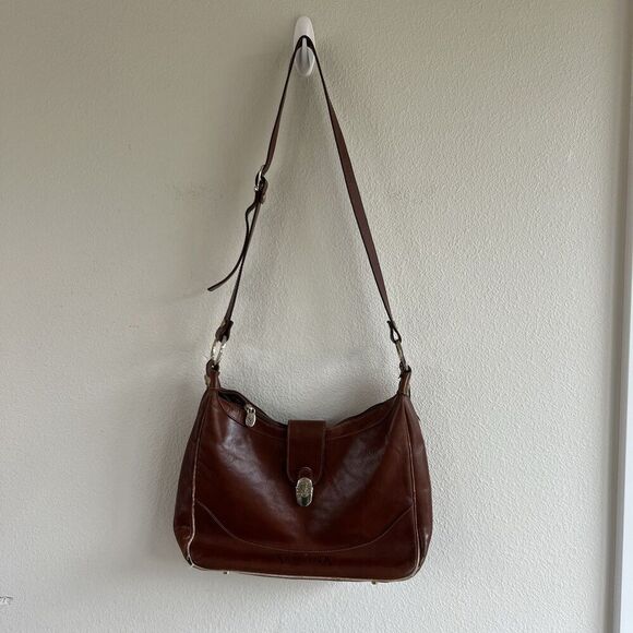 Vintage Valintina Crossbody Purse Leather Brown Clasp Adjustable Strap - Picture 1 of 8